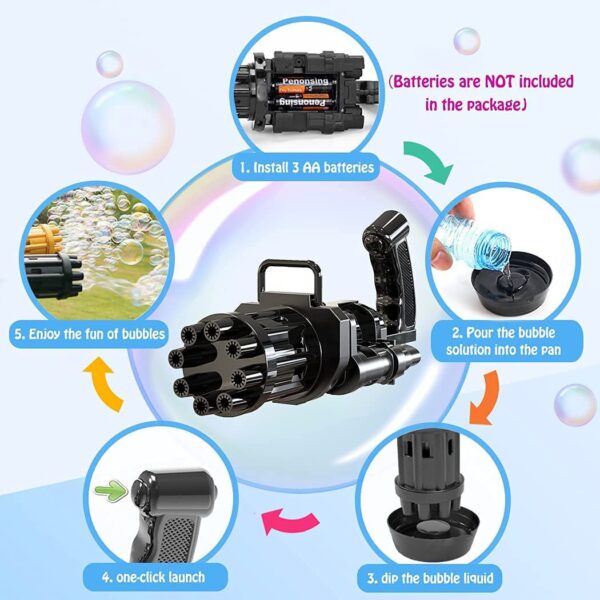 Kids Automatic Gatling Bubble Guns Toy 8 Holes Electric Soap Water Bubble Machine For Outdoor - Image 4