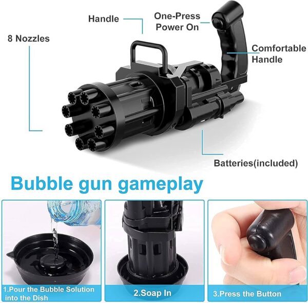 Kids Automatic Gatling Bubble Guns Toy 8 Holes Electric Soap Water Bubble Machine For Outdoor - Image 3