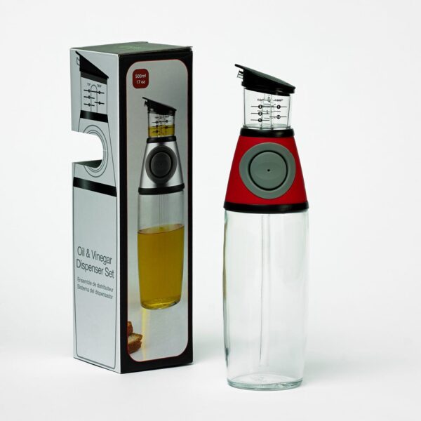 Manual press one touch 500ml oil & vinegar dispenser bottle with measurement cup best for kitchen - Image 5