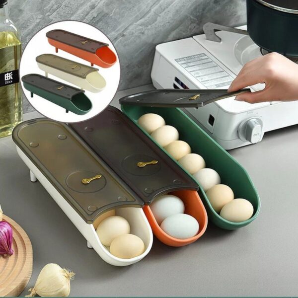 Egg Storage Box for Refrigerator Date Record Function Automatic Rolling Egg Container, Egg Holder for Fridge Storage, Stackable Egg Trays For Kitchen (1Pcs)