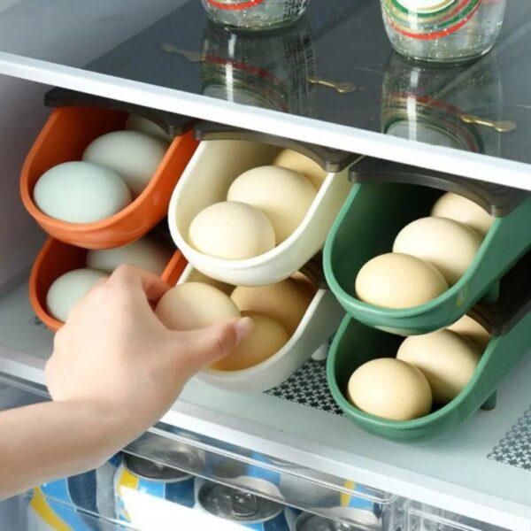 Egg Storage Box for Refrigerator Date Record Function Automatic Rolling Egg Container, Egg Holder for Fridge Storage, Stackable Egg Trays For Kitchen (1Pcs) - Image 3