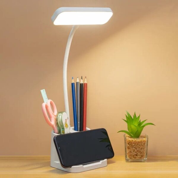 USB rechargeable LED table lamp eye protection dask lamp with phone holder pen holder touch