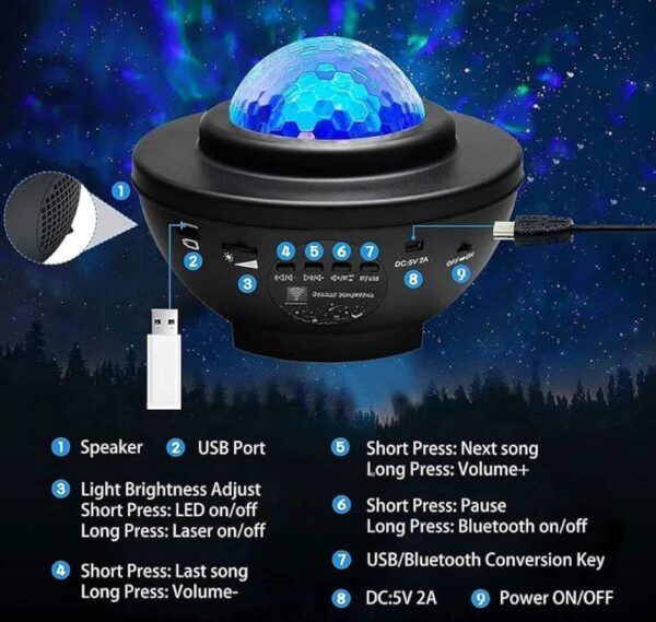 Galaxy projector Light Star Projector Bluetooth Music Player Ocean Wave Projector Nebula Light - Image 4