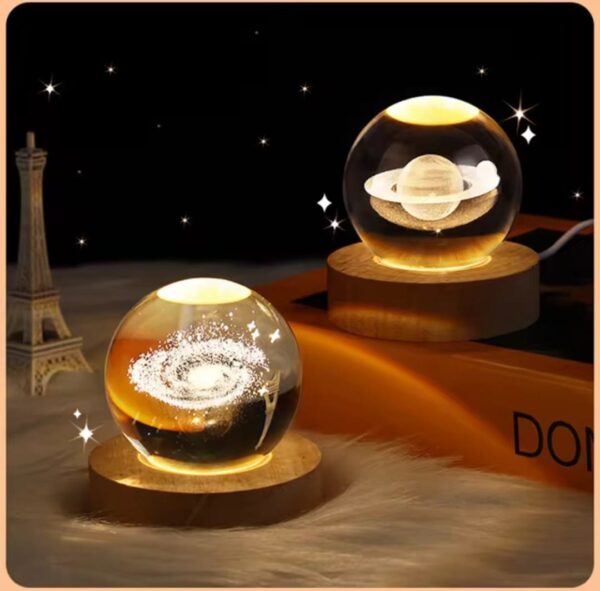 3D Galaxy Crystal Ball Night Light, LED Solar System Crystal Ball Night Light with Wooden Base, - Image 4