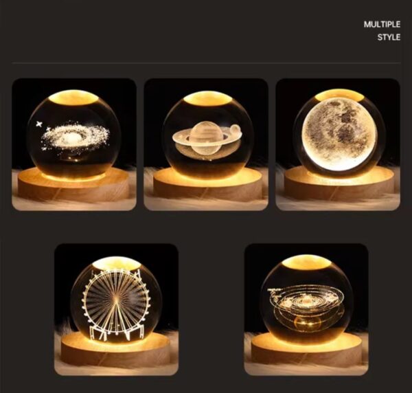 3D Galaxy Crystal Ball Night Light, LED Solar System Crystal Ball Night Light with Wooden Base, - Image 3