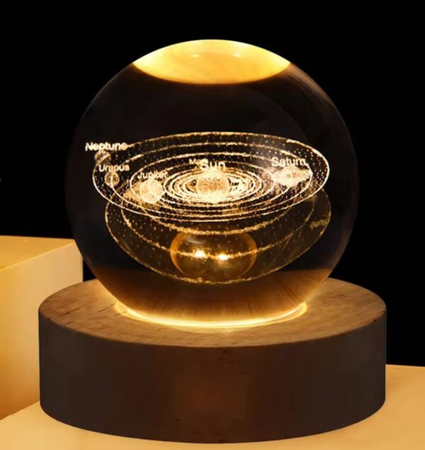 3D Galaxy Crystal Ball Night Light, LED Solar System Crystal Ball Night Light with Wooden Base, - Image 5