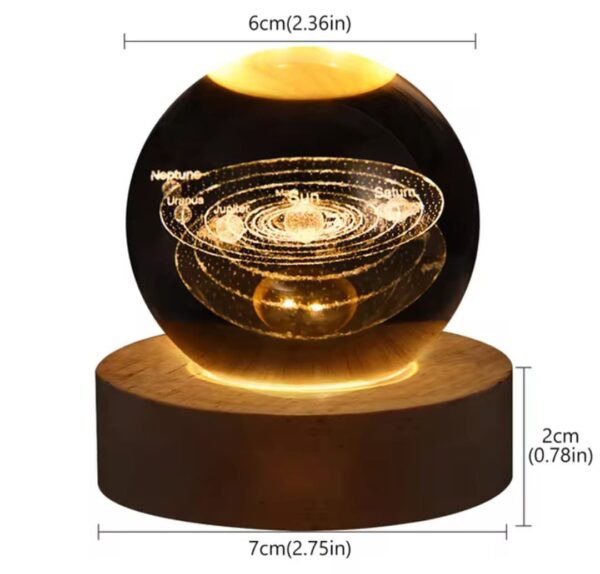 3D Galaxy Crystal Ball Night Light, LED Solar System Crystal Ball Night Light with Wooden Base, - Image 2