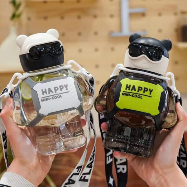 Happy Mini Cool White Water Bottle, 800ML, with Goggles and Straw