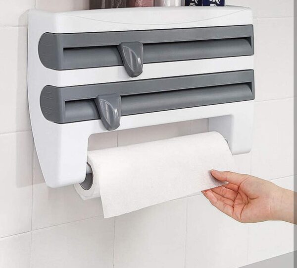 4 in 1 Paper Dispenser and Holder for Cling Film,Wrap Center Holds Aluminum Foil and Kitchen Roll,Plastic Wrap and Paper Towels Tissue Paper Roll - Image 5