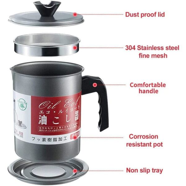 Stainless Steel 1.4-Liter Cooking Oil Strainer Pot with Filter and Thick Chassis for Efficient Grease Filtration - Image 5