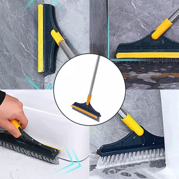 Bathroom Cleaning Brush with Wiper 2 in 1 Tiles Cleaning Brush Floor Scrub Bathroom Brush with Long Handle 120° Rotate