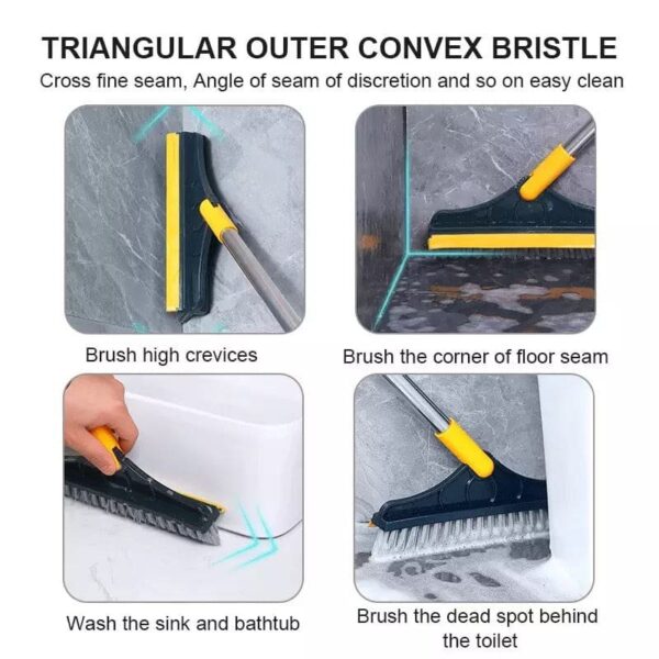 Bathroom Cleaning Brush with Wiper 2 in 1 Tiles Cleaning Brush Floor Scrub Bathroom Brush with Long Handle 120° Rotate - Image 2