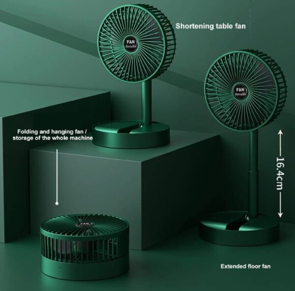 Portable Folding Fan, Rechargeable Standing Pedestal USB Fan, 3 Speeds, 3000mAh Battery - Image 3