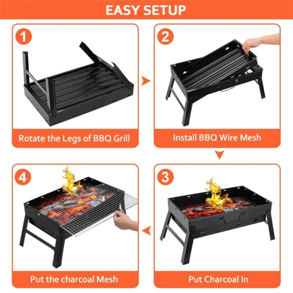 Foldable Black Barbecue Charcoal Grill Premium with Portable Handle - Image 5