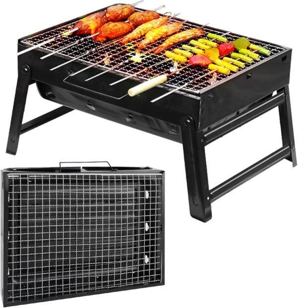Foldable Black Barbecue Charcoal Grill Premium with Portable Handle - Image 3
