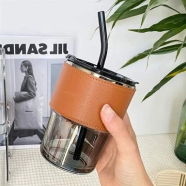 Tea Coffee Mugs with Cover Mug with Glass Straw Glass - Image 4