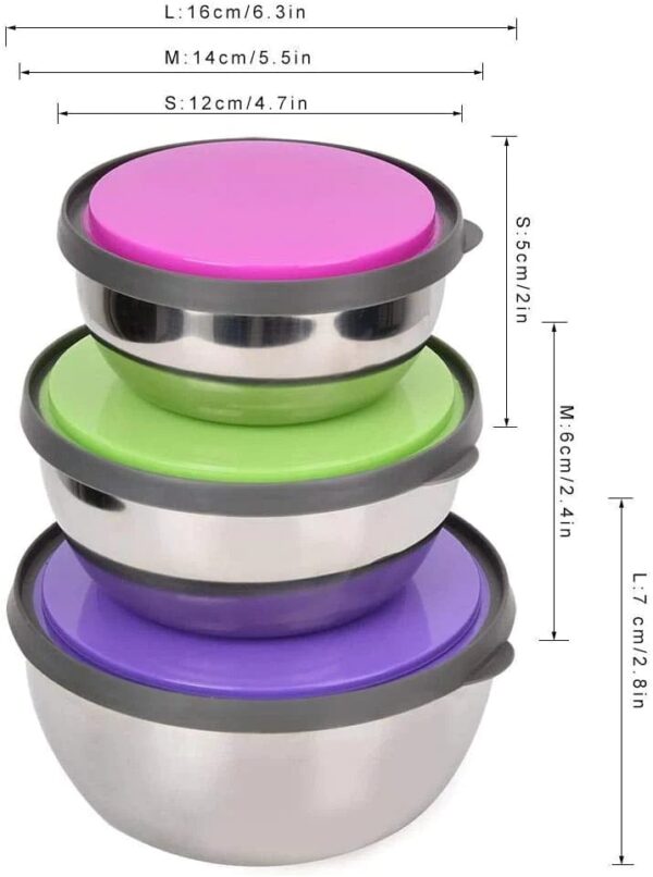 Stainless Steel Colourful 3 pcs Bowl Set - Image 3